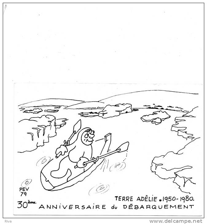 Dessin De PE VICTOR (30° Anniversaire Du Débarquement 1950/1980 ) Terre Adélie. - Gebruikt