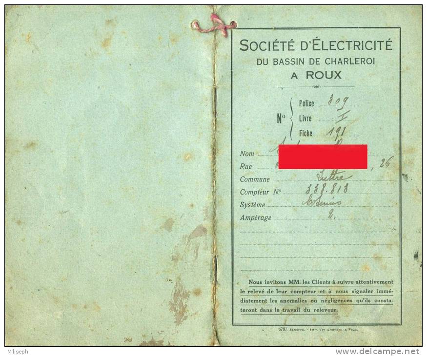 Carnet De Relevés D'index De La Société D'Electricité Du Bassin De Charleroi à ROUX- Luttre 1921 à 1930    (2569) - Electricity & Gas