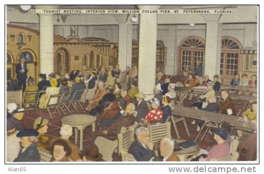 Saint Petersburg FL Florida, Tourist Meeting Interior Of Million Dollar Pier On C1940s Vintage Linen Postcard - St Petersburg