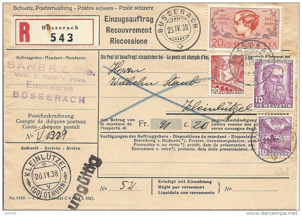 1938 Einzugsmandat Mit Inhalt PJ Marken Und Dauermarken Sehr Schön!! - Cartas & Documentos