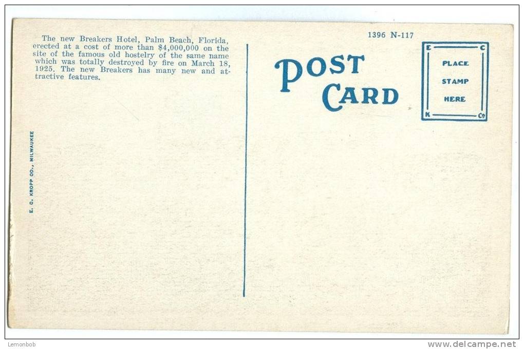 USA, The Breakers, Palm Beach, Florida, Early 1900s Unused Postcard [11542] - Palm Beach