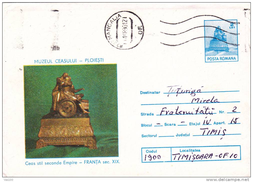 French Second Empire Style Clock XIX , 1988 STATIONERY  COVER ,ENTIER POSTAL,SENT TO MAIL ROMANIA - Horlogerie