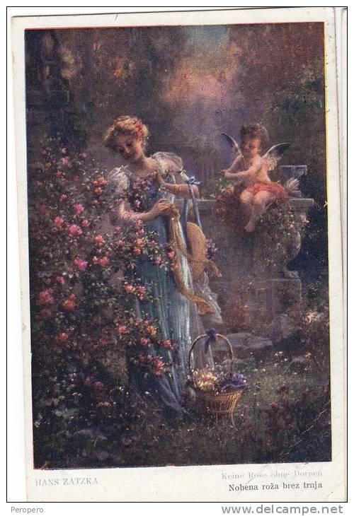 AK ZATZKA HANS  KEINE ROSE  ENGEL AMOR Schöne Junge Mädchen OLD POSTCARD 1922 - Zatzka