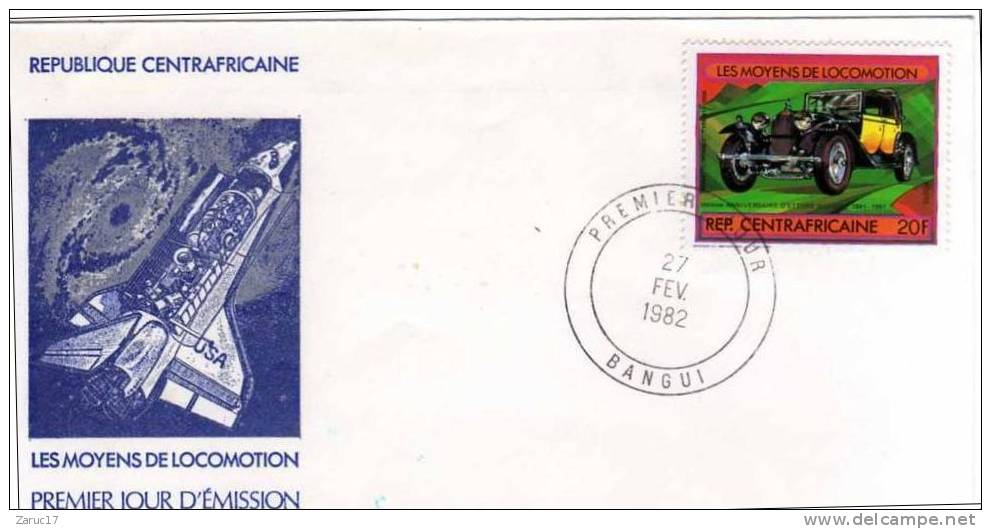 Enveloppe 1er Premier Jour Emission 27 FEVRIER 1982 BANGUI 20F  BUGATTI NAVETTE SPATIALE ESPACE AERO CENTRAFRICAINE - Africa
