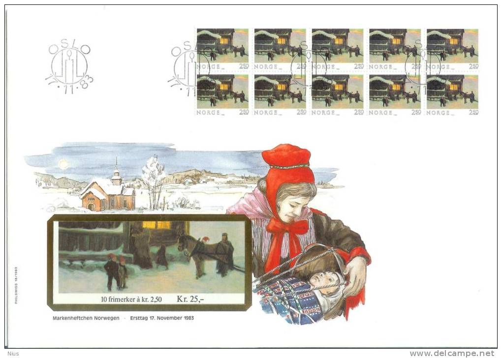 Norway 1983 FDC Norge Painter Gustav Wentzel Christmas Art Jumbo - FDC