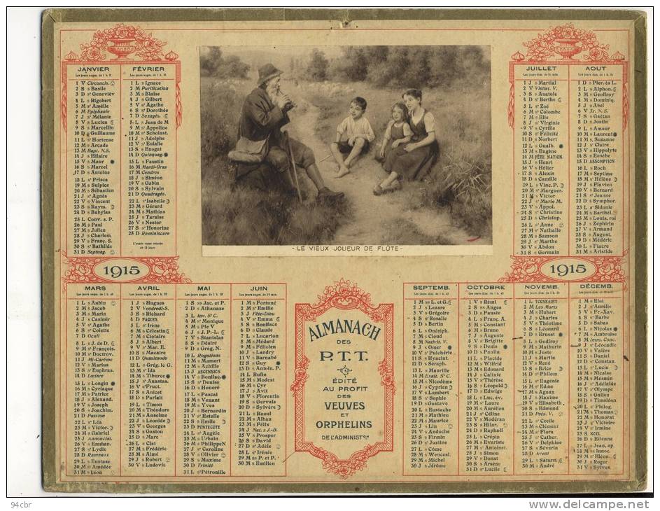 ALMANACH DES POSTES ET  DES TELEGRAPHES (1915 )    Le Vieux Joueur De Flute - Groot Formaat: 1901-20