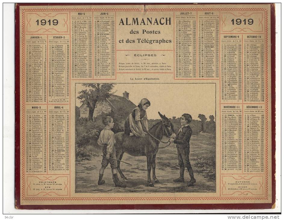 ALMANACH DES POSTES ET  DES TELEGRAPHES (1919 )    La Leçon D Equitation - Groot Formaat: 1901-20