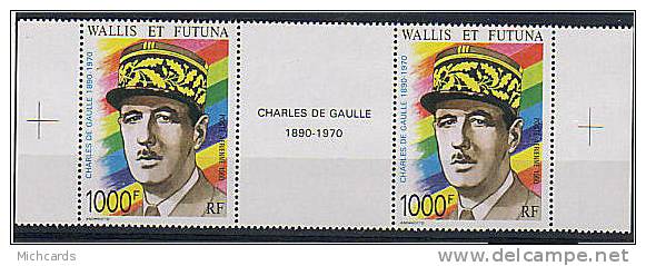 WALLIS Et FUTUNA 1990 - Charles De Gaulle En Uniforme - La Paire + Vignette - Neuf Sans Charniere (Yvert A 169A) - Unused Stamps