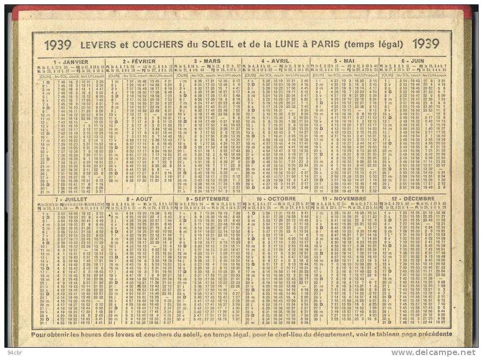 ALMANACH  DES POSTES ET DES TELEGRAPHES( 1939) L Heure Du Bain - Big : 1921-40