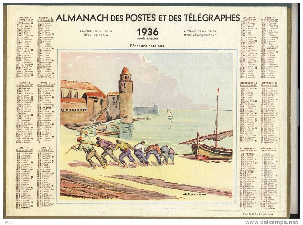 ALMANACH  DES POSTES ET DES TELEGRAPHES( 1936)  Pecheurs Catalans - Big : 1921-40