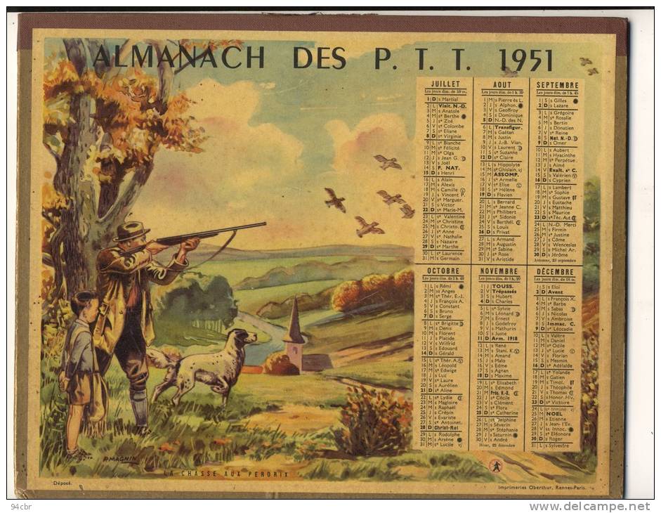 ALMANACH  DES POSTES ET DES TELEGRAPHES( 1951)  Chasse Et Peche - Big : 1941-60