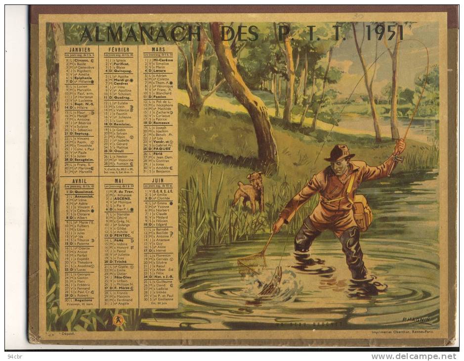 ALMANACH  DES POSTES ET DES TELEGRAPHES( 1951)  Chasse Et Peche - Big : 1941-60