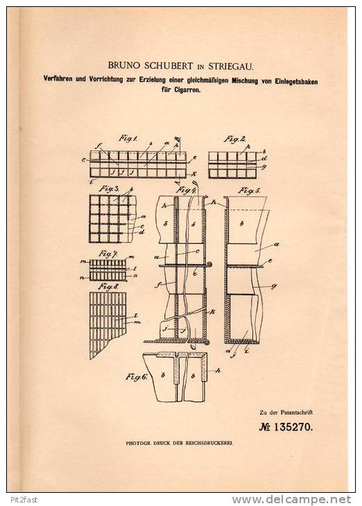 Original Patentschrift - B, Schubert In Striegau , 1901 , Mischung Von Tabak Für Cigarren , Cigarre !!! - Dokumente