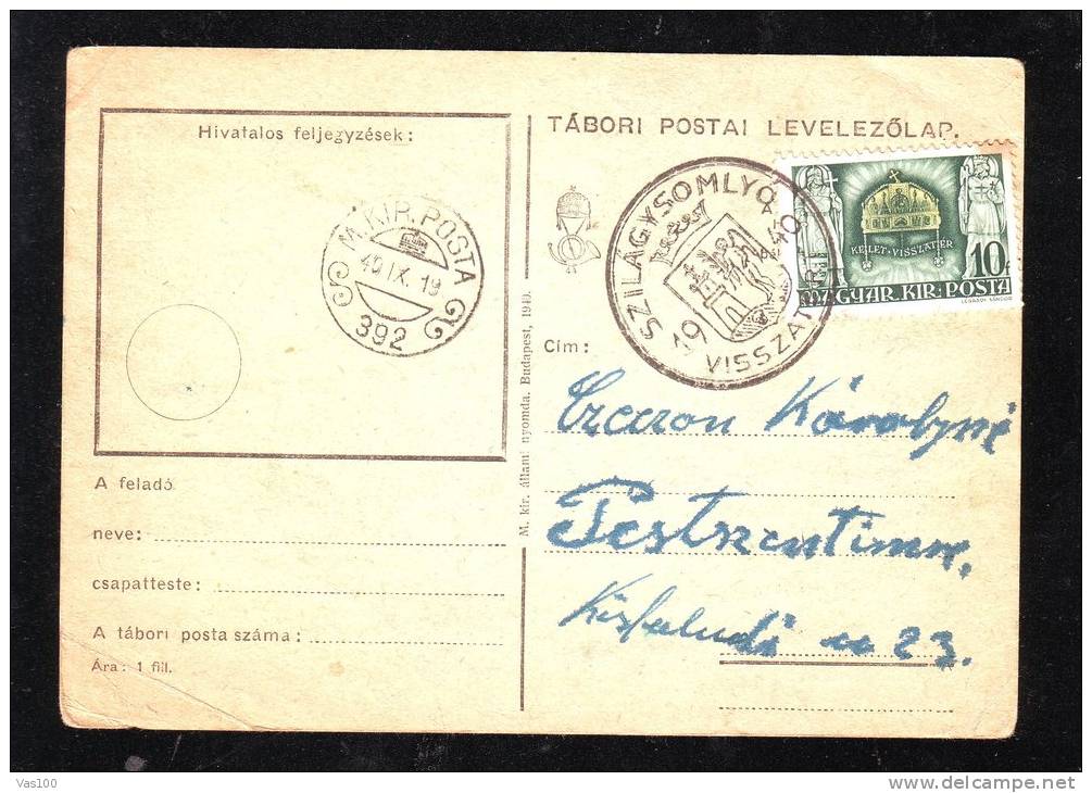 ROMANIA,HUNGARY-TRANSYLVANIA: SZILAGYSOMLYO,SIMLEUL SILVANIEI SCHOMLEMMLENMARKT,VISSZATAR,1940 - Bezetting