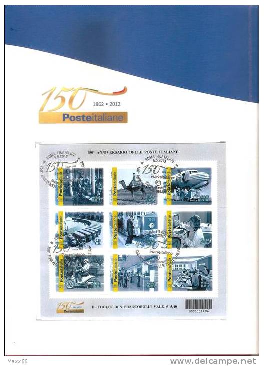 ITALIA REPUBBLICA - FOLDER - 2012 - 150° ANNIVERSARIO POSTE ITALIANE - FOGLIETTO + SINGOLI - Presentatiepakket