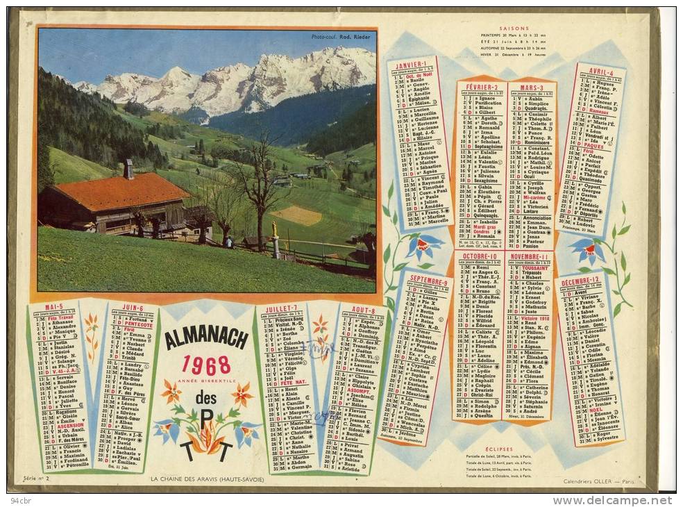 ALMANACH  DES POSTES ET DES TELEGRAPHES(   1968 La Chaine Des Aravis - Formato Grande : 1961-70