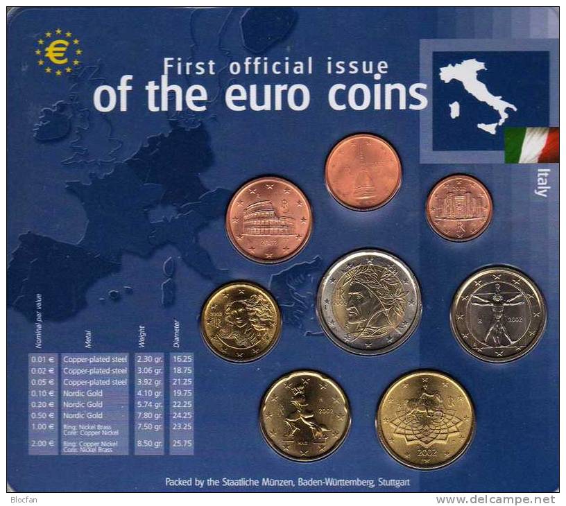 EURO-Einführung Italien Italy 2002 Stg 25€ Stempelglanz Der Staatlichen Münze Stuttgart Set Coin Of Germany - Italie