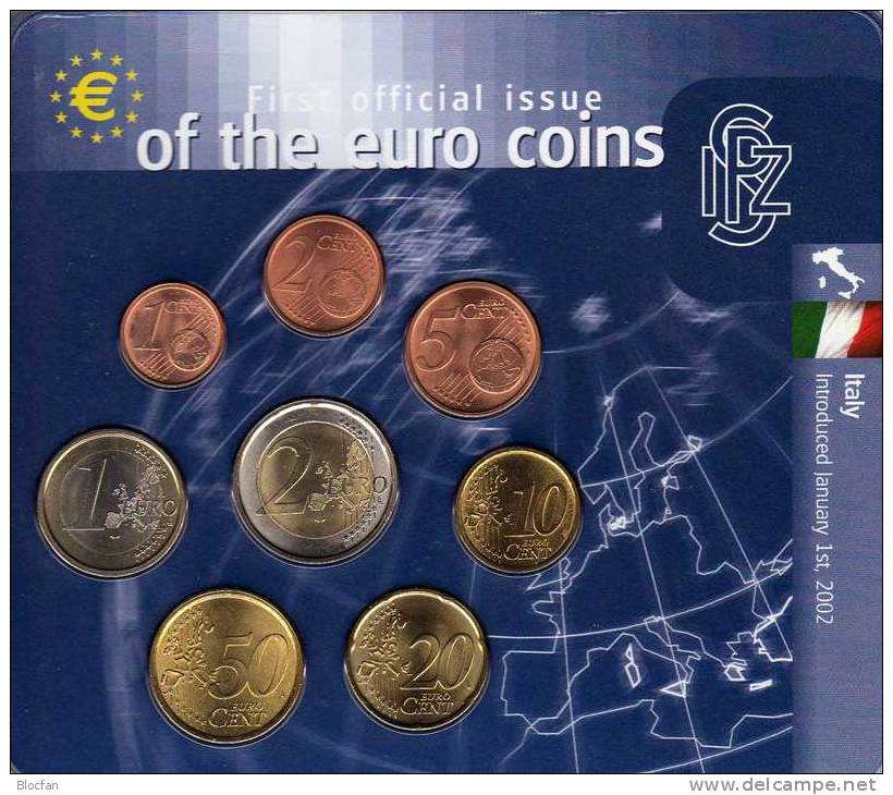 EURO-Einführung Italien Italy 2002 Stg 25€ Stempelglanz Der Staatlichen Münze Stuttgart Set Coin Of Germany - Italie