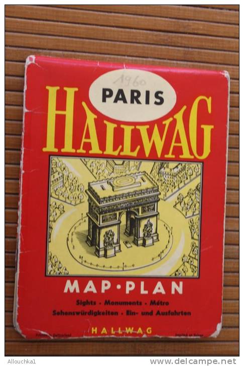 1960 Map Plan Guide Cartes De Paris Sights -monuments-métroHallwag Sehenswurdigkeiten Ein Ausfahrten Paris HALLWAG - Europe