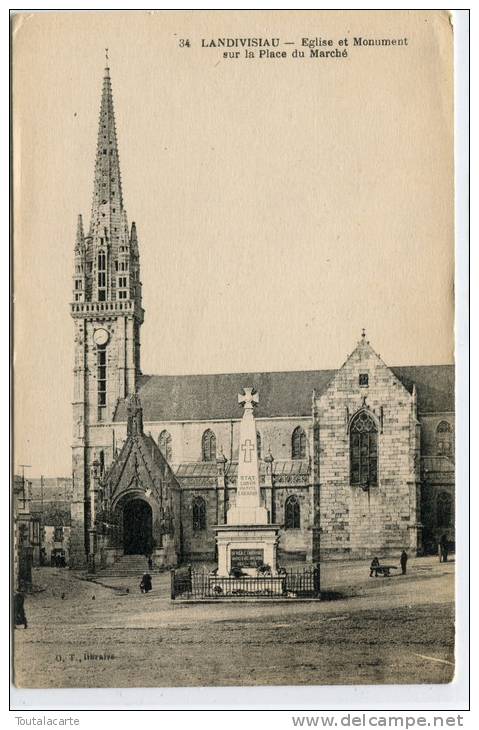 CPA 29 LANDIVISIAU EGLISE ET MONUMENT SUR LA PLACE DU MARCHE - Landivisiau