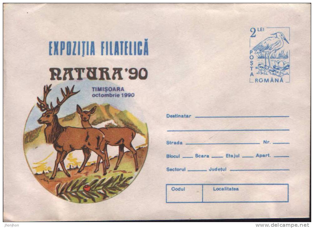 Romania-Postal Stationery Cover 1990,unused-The Stag And Deer; Le Cerf Et Le Chevreuil; Hirsche Und Rehe - Wild