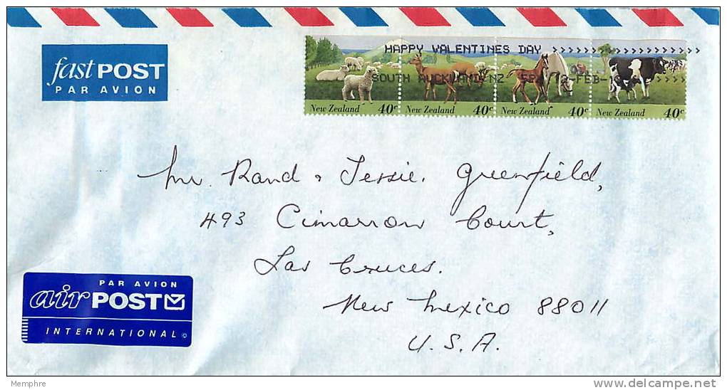 40 C Animals Strip Of 4  - Sheep, Deer, Horses, Cows On Air Letter To USA - Cartas & Documentos