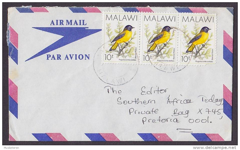 ## Malawi Airmail Par Avion Cover To South Africa Vogel Bird 3-Stripe Franking - Malawi (1964-...)