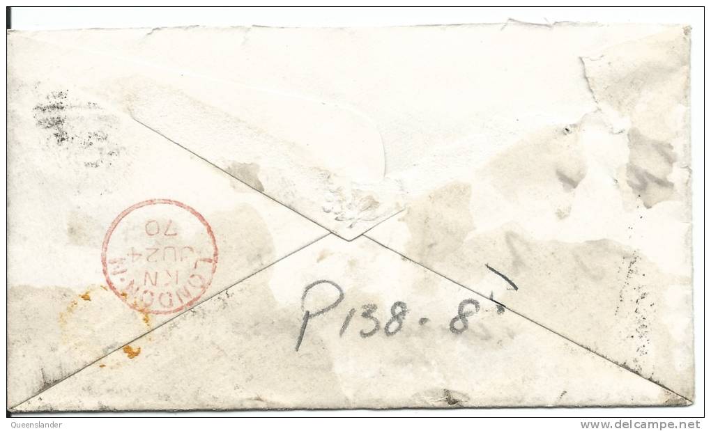 Penny Red Looks Like Plate 138 On Envelope Postmarked London WC  Ju 24 1870 Roughly Opened - Briefe U. Dokumente