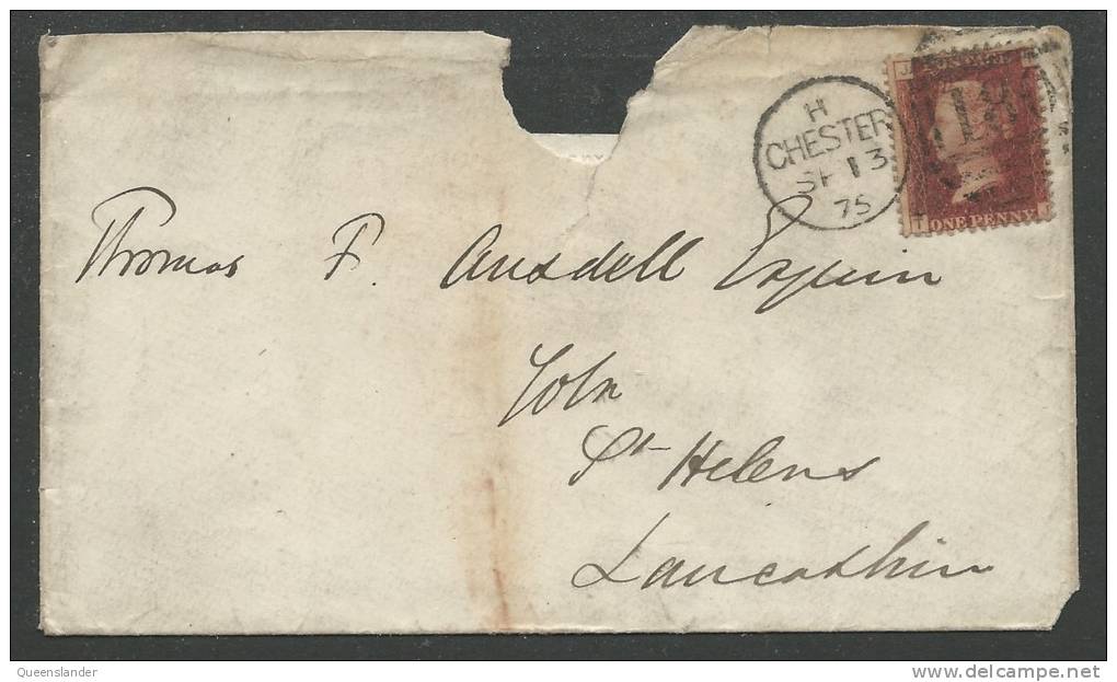 Penny Red On Envelope Looks Like Plate 148  Postmarked Chester SP 13 1875 Does Have A Chunk Out Of Envelope - Briefe U. Dokumente