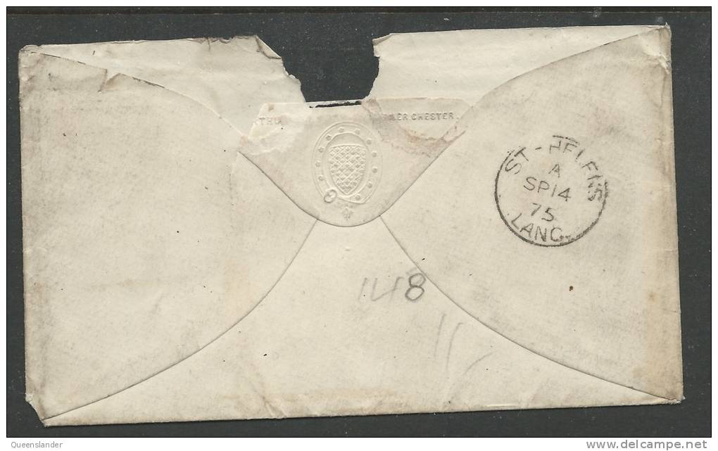 Penny Red On Envelope Looks Like Plate 148  Postmarked Chester SP 13 1875 Does Have A Chunk Out Of Envelope - Briefe U. Dokumente