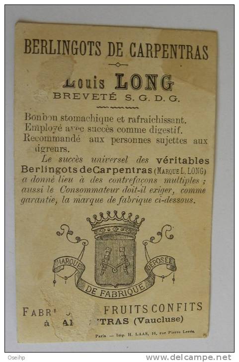 Chromo Louis LONG Berlingots Carpentras - Une Main Légère - Gant Militaire Chien - Altri & Non Classificati