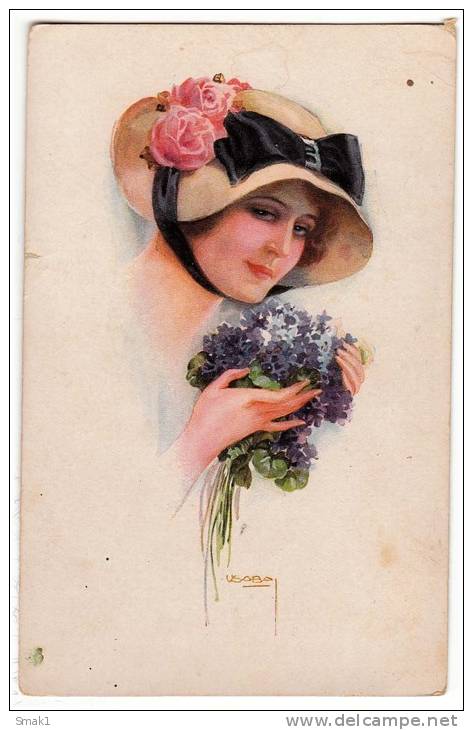 ILLUSTRATORS USABAL A GIRL WITH VIOLETS R&K ERKAL Nr. 338/3 OLD POSTCARD - Usabal