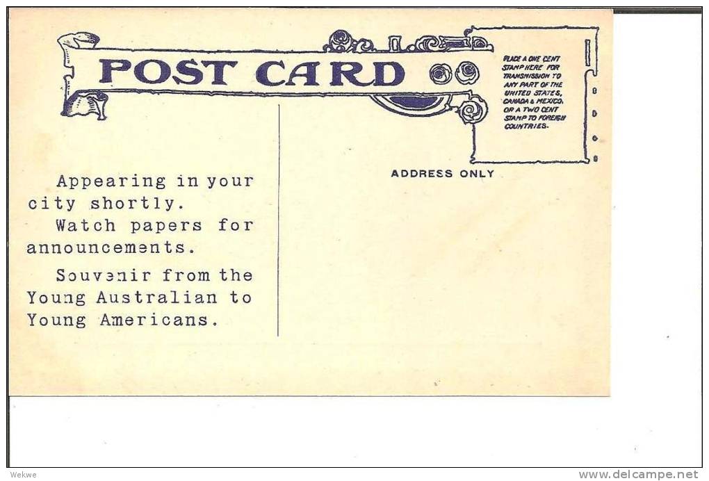 AUS016b  SELTENE Advertising Card (Werbung) / Australian Boys  Brass Band 1911, Historical Event. - Autres & Non Classés