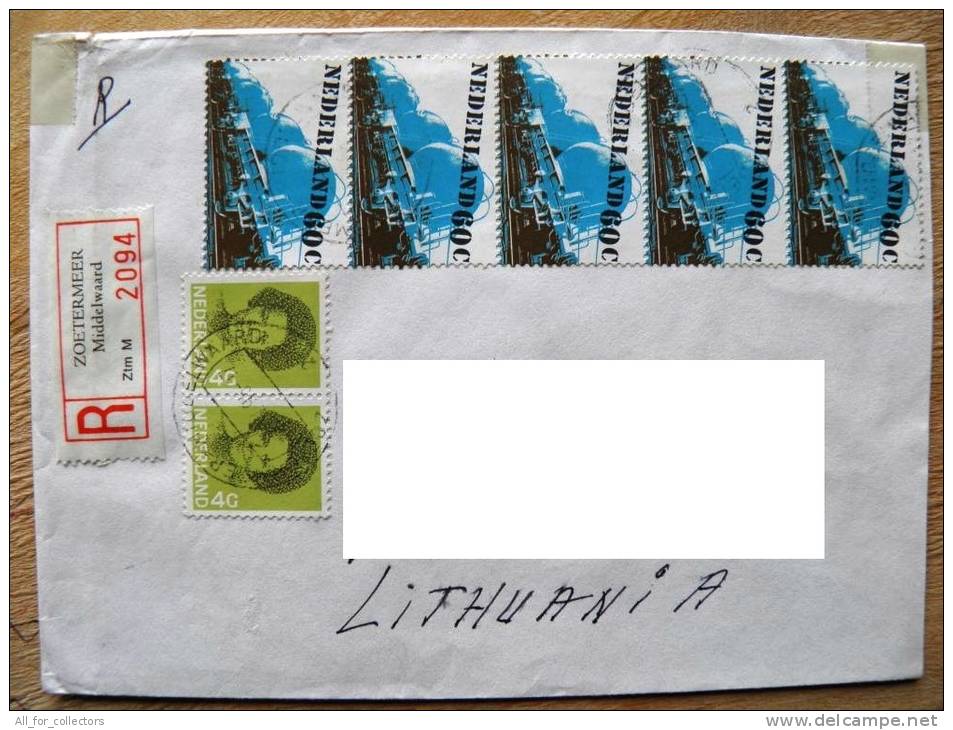 Cover Sent From Netherlands To Lithuania, Registered, On 1995, Zoetermeer, Transport Train Locomotive - Lettres & Documents