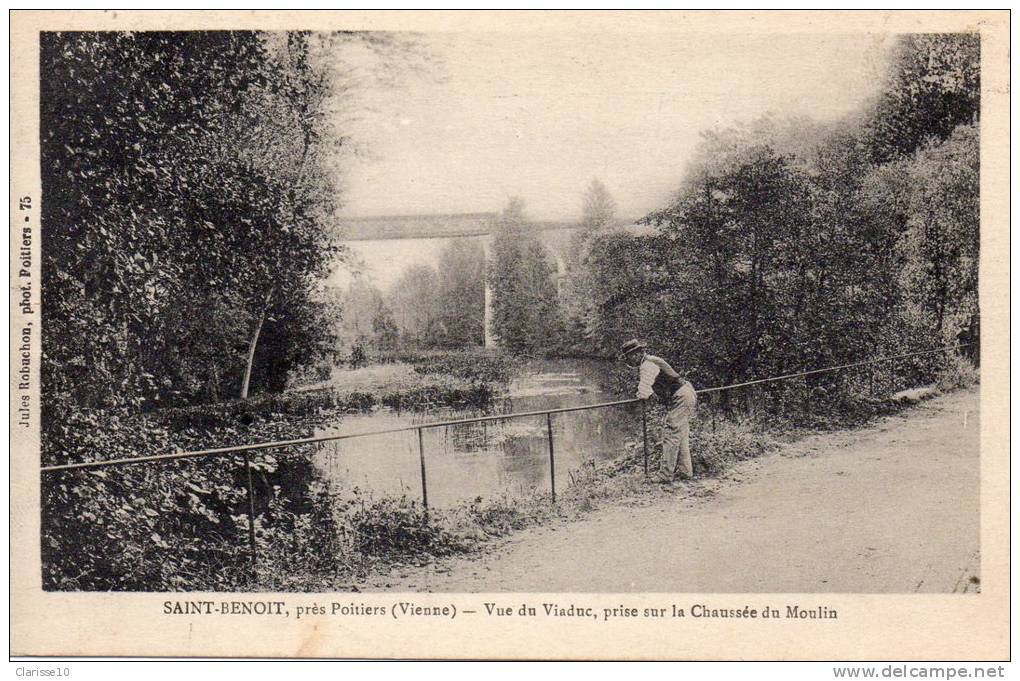 86 Saint Benoit Vue Du Viaduc Prise Sur La Chaussée Du Moulin Animée - Saint Benoit