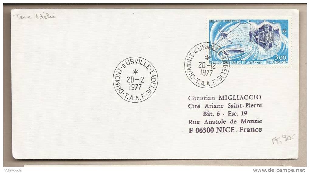 TAAF - Busta FDC Posta Aerea: Telemesure De Terre Adelie -1977 - FDC