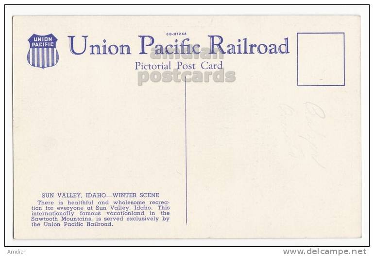 USA - SUN VALLEY IDAHO ID, WINTER SCENE - SKIER ~c1940s UNION PACIFIC RAILROAD UPC Vintage Unused Postcard  [c2838] - Autres & Non Classés