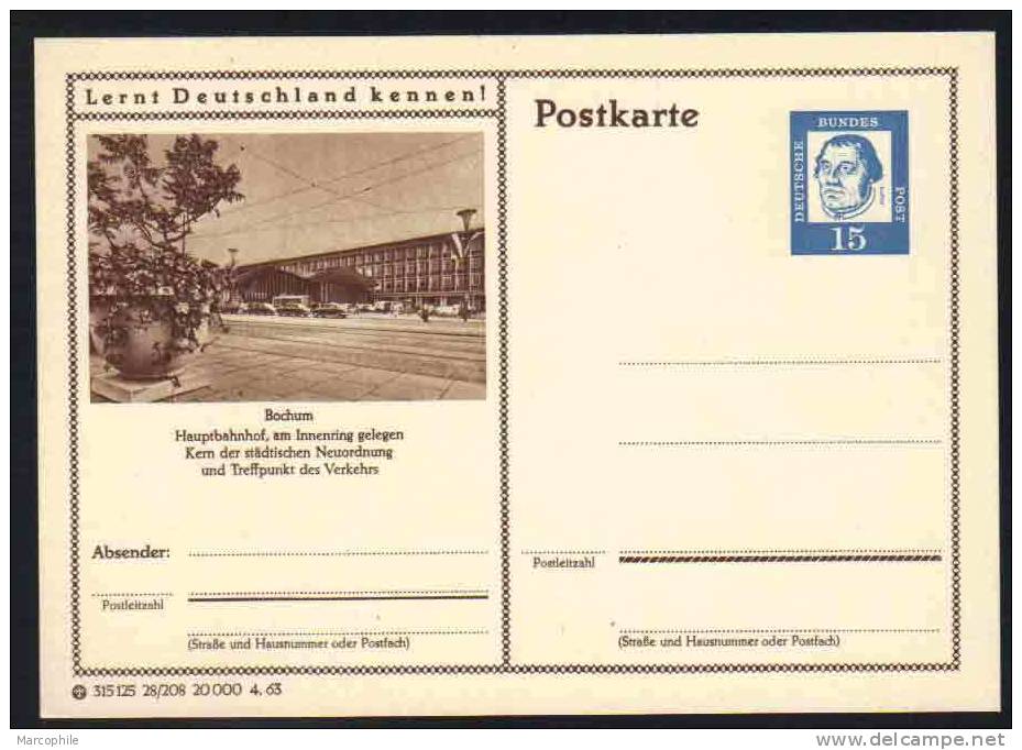 BOCHUM - BAHNHOF - GARE-  ALLEMAGNE - RFA - BRD / 1963 ENTIER POSTAL ILLUSTRE # 28/208 (ref E121) - Postkarten - Ungebraucht