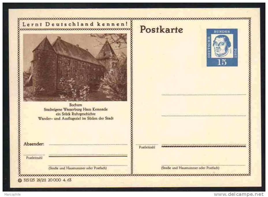 BOCHUM - WASSERBURG  -  ALLEMAGNE - RFA - BRD / 1963 ENTIER POSTAL ILLUSTRE # 28/211 (ref E124) - Cartoline - Nuovi