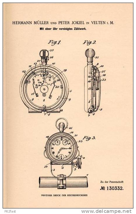 Original Patentschrift - P. Jokiel In Velten I.M., 1901 , Uhr Mit Zählwerk !!! - Autres & Non Classés