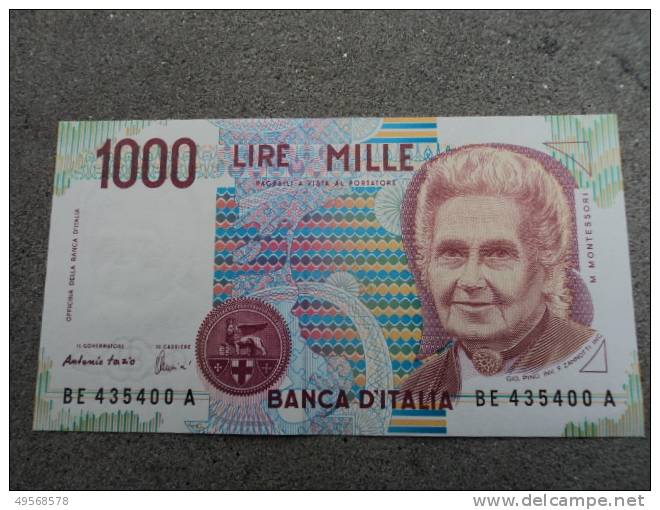 ITALIA - BANCONOTA  1000 £. MONTESSORI D.M. 3 OTTOBRE 1990  SERIE BE 435400  A - 1000 Lire