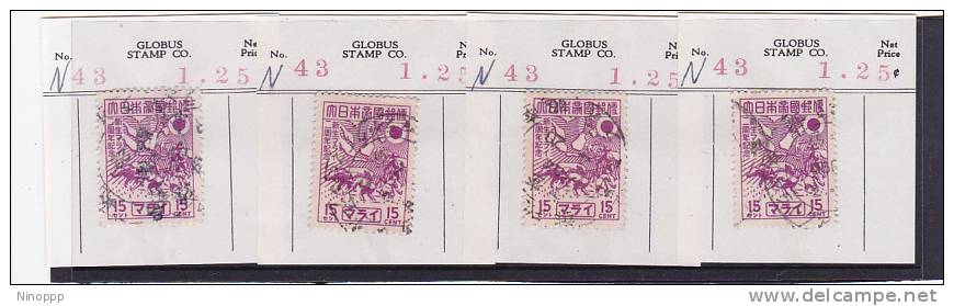 Japan Occupation  Of Malaya 1944  15c X 4 Used Stamps - Oblitérés