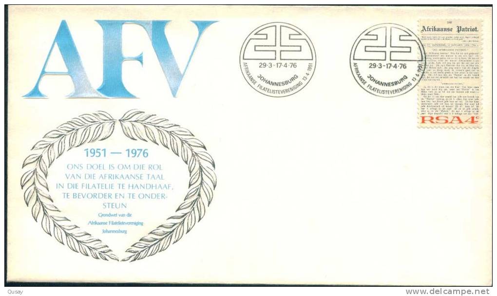 Africaanse Filatelistevereniging    , South Africa FDC 1976 - Covers & Documents