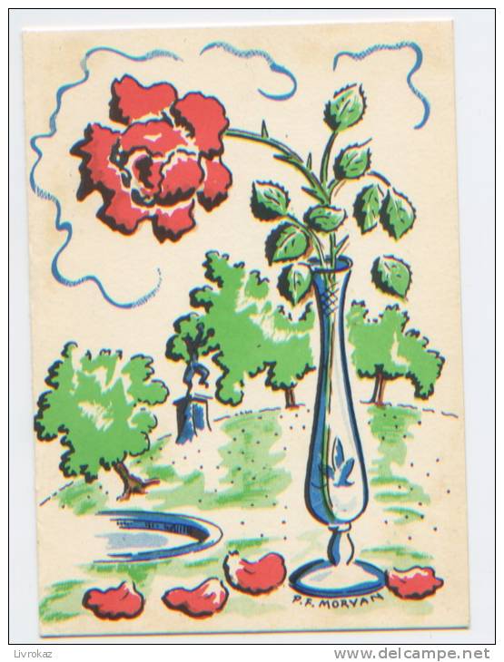 CP Double Illustrée Par Morvan Avec Poème "Mort D'une Rose", Bon état, N'a Pas Circulé - Morvan