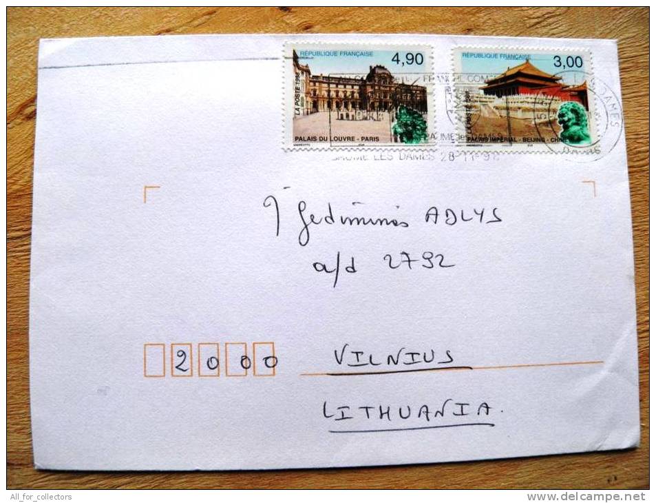 Cover Sent From France To Lithuania On 1998, Joint Issue With China Beijing, Palais Imperial And Du Louvre Pari - Covers & Documents