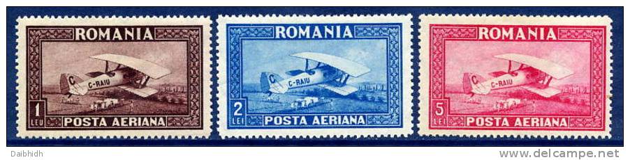 ROMANIA 1928 Airmail Set With Horizontal Watermark, Hinged Mint.  Michel 336-38Y - Ungebraucht