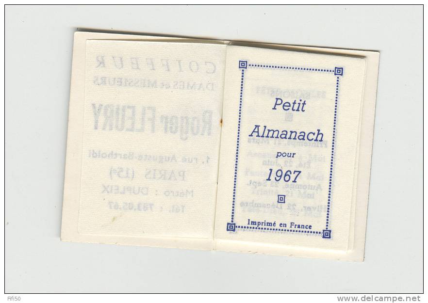 Calendrier  " Petit Almanach Pour 1967 " Coiffeur Fleury Paris Dessin Les 4 As Cartes - Small : 1961-70