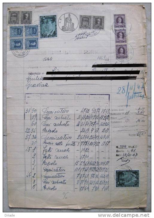 MARCHE DA BOLLO SU DOCUMENTO COMUNE DI SIRACUSA ANNO 1947 REPUBBLICA - Revenue Stamps