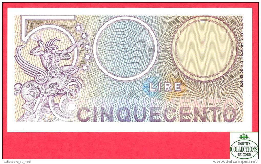 Italy - Italia -  500 Lire - AU - Banknote - 1976 / Papier Monnaie Italie - Billet - 500 Lire