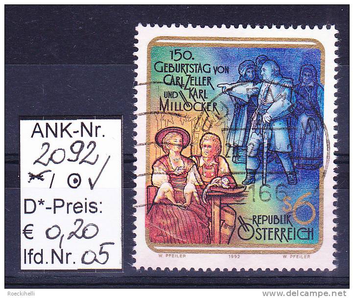 30.4.1992 -  SM  "150. Geburtstag Von C. Zeller U. K. Millöcker"  -  O  Gestempelt  -  Siehe Scan  (2092o 01-05) - Oblitérés